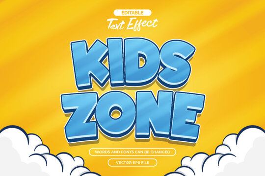 Kids zone editable text effect with yellow background and cloud decoration