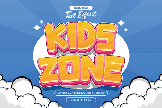 Kids zone editable text effect with cloud decoration
