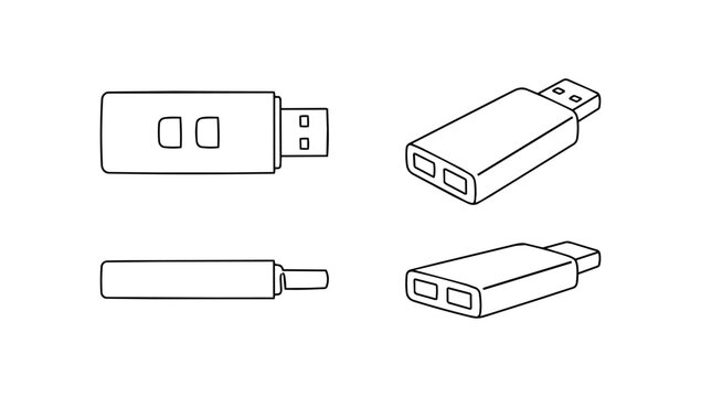 Continuous doodle line art elegantly showing essential computer usb dongles and wireless network adapters