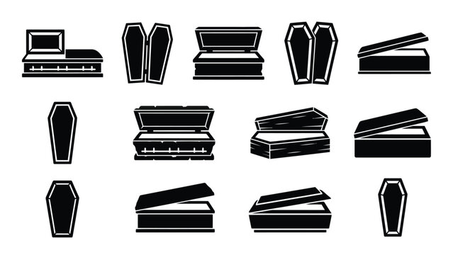 Set of black coffin silhouettes for funeral and spooky design themes