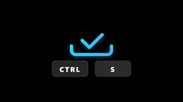 Keyboard Shortcut Ctrl S Animation with Blue Save File Icon, Seamless Loop Data Storage Software Command Motion Graphics Element, Digital Application Interface Layout