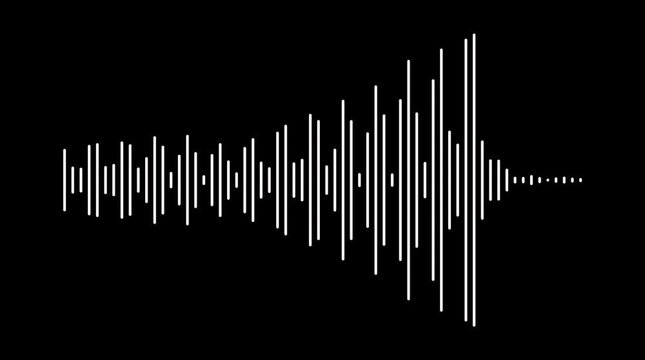 White music waveform animation on black background, digital audio spectrum visualizer, futuristic sound frequency waves, dynamic equalizer lines, abstract music visualization 4k