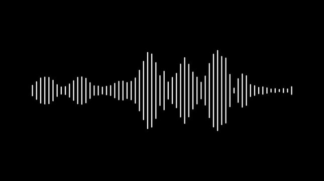 Abstract music audio waveform animation on black background, white sound waves oscillation, digital frequency spectrum visualizer, futuristic equalizer lines, 4k