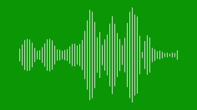 Abstract white audio wave animation on green background, digital sound frequency spectrum visualizer, music equalizer lines, futuristic waveform oscillation, 4k