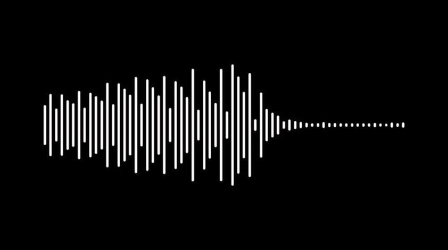 Music waveform spectrum animation on black background, dynamic white audio waves, futuristic digital frequency visualizer, abstract sound oscillation, equalizer lines 4k