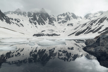 Fototapeta premium Iceberg Fragments Drifting on Calm Glacial Lake Water