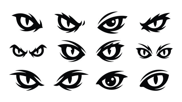 Aggressive predatory animal eyes silhouettes collection for sport mascots and spooky halloween decals