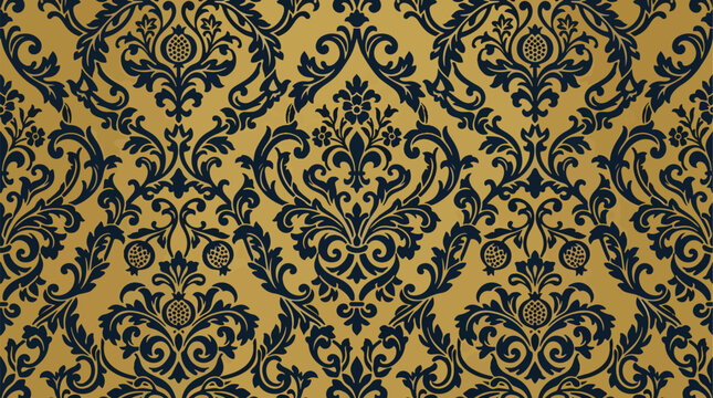 Luxury Seamless Botanic Damask Flock Pattern Background for Wallpaper and Textile Designs