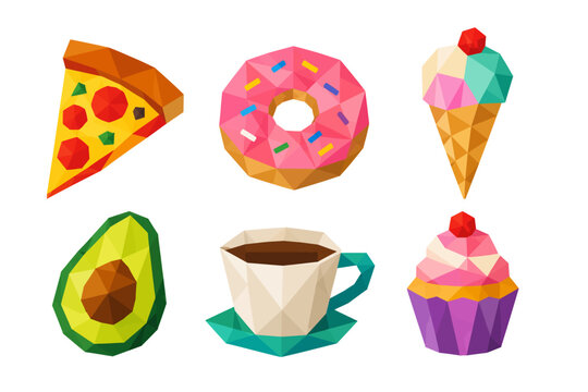 Geometric Low Poly Food and Drink Vector Set