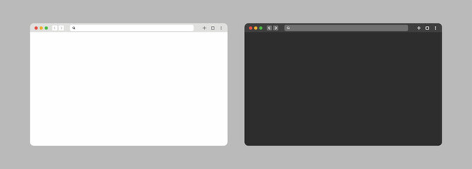 Modern Web Browser Window Mockup Set. Blank White and Dark Browser Interface Templates for Website, Web Page and User Interface Design Vector Illustration. © Ezra