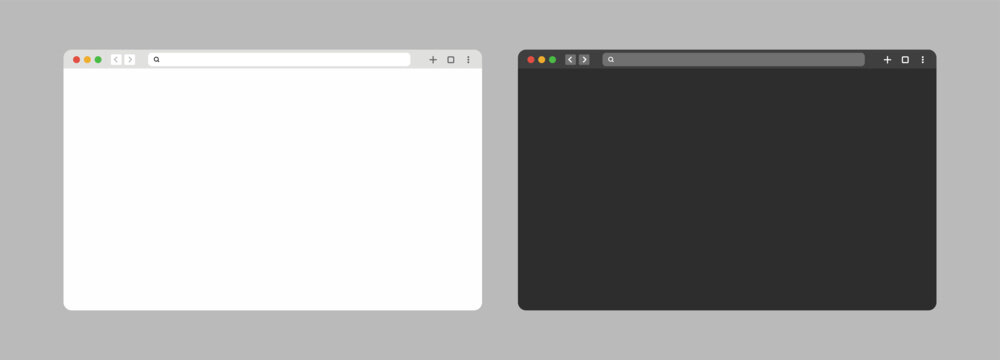 Modern Web Browser Window Mockup Set. Blank White and Dark Browser Interface Templates for Website, Web Page and User Interface Design Vector Illustration.