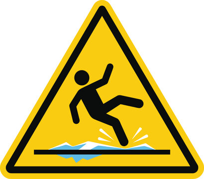 Caution wet floor warning sign symbol featuring a person slipping and falling vector