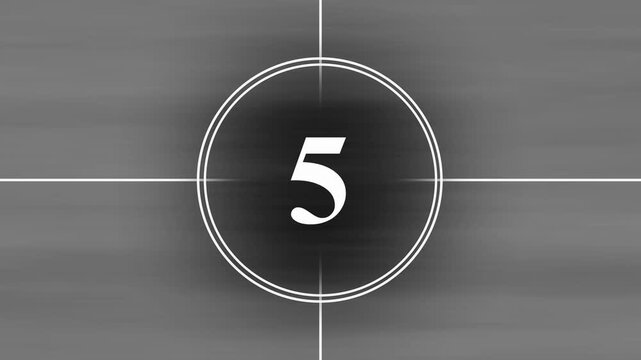 countdown movie from 5 to 0 number old film timer count in grey retro style vintage video timer, best suitable for your cinema, movie or footage countdown on the target, old movie countdown 4K

