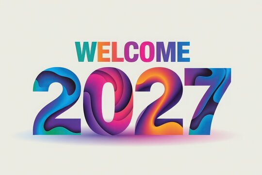 Vibrant 3 d typography with "welcome 2027" text in rainbow gradient colors 3d typography welcome text