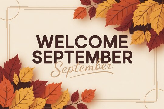Warm autumn greeting with falling maple leaves and september greeting text red leaves orange leaves