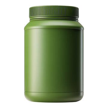 Sport nutrition like whey protein casein, bcaa, creatine green plastic jar isolated