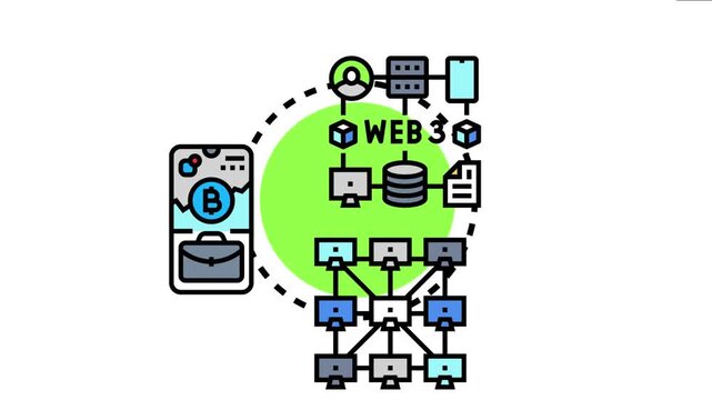 Decentralized network infrastructure visualizes web 3 innovation. Connecting online users with digital assets. Data exchange. And cryptographic currency transactions