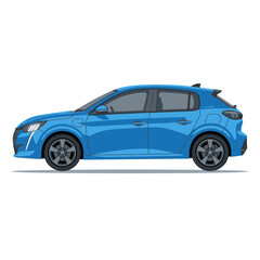 Obraz premium Blue Electric Hatchback Car Side View Isolated on White Background