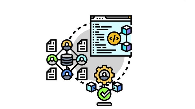 Blockchain technology securely tracking, managing, and verifying source code history and digital data processes, ensuring transparency and trust within a distributed network system