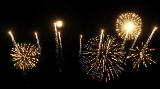 Firework Display in Night Sky with Bright Spark Celebration Event and Dark Background
