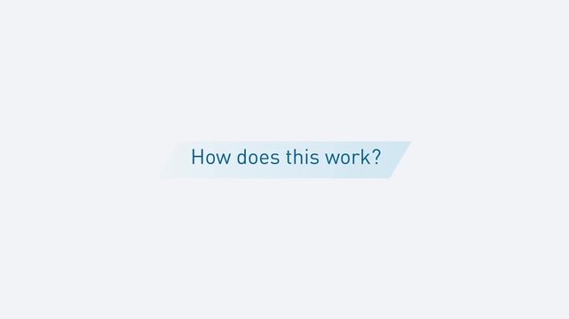 How does this work text animation video featuring a modern blue gradient box moving across a clean white digital background