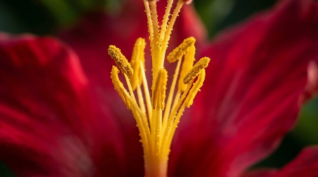 Flower floral botanical nature blossom macro of red petals and stamen