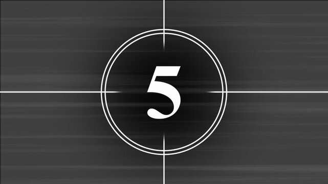 countdown movie from 5 to 0 number old film timer count in grey retro style vintage video timer, best suitable for your cinema, movie or footage countdown on the target, old movie countdown 4K
