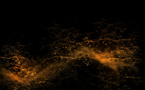 Abstract design with isolated golden wave pattern on black background.