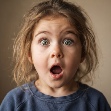 Shocked Little Kid With an Exaggerated Surprised Face