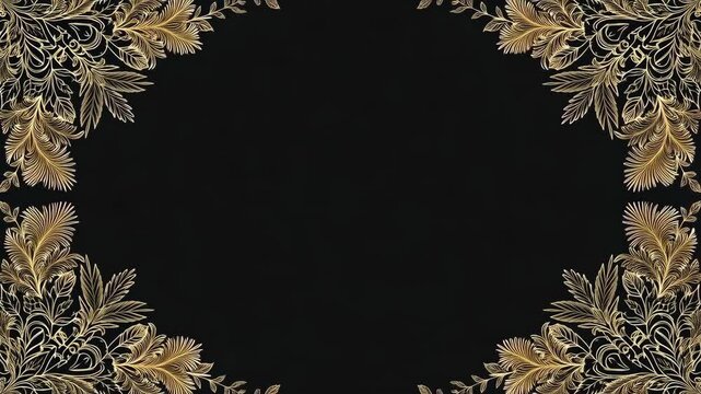 Ornate gold floral frame ornamental floral border black background leaf ornament decor