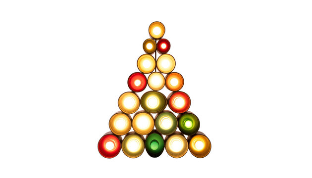 a Christmas tree made with illuminated circles, isolated on transparent background.