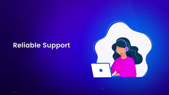 Customer service operator working on digital laptop animation motion footage representing reliable support with vibrant gradient background for modern business
