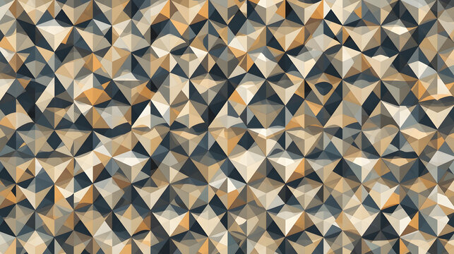 Geometric Mosaic: An abstract pattern composed of interlocking triangles in earthy tones of gold, grey, and brown, creating a visually dynamic and modern mosaic.