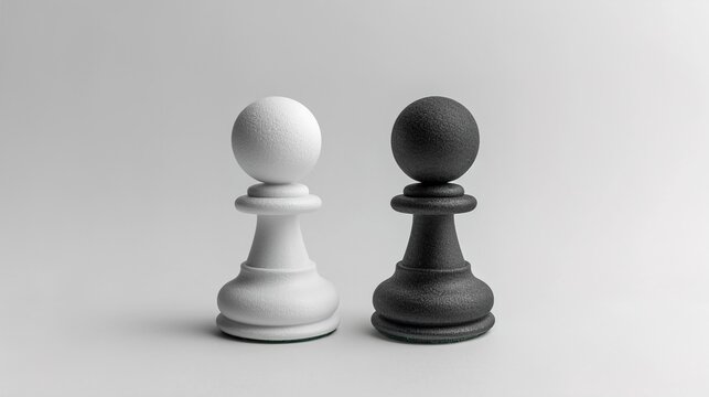 White and black chess pawns standing