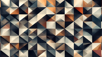 Fototapeta premium Geometric Harmony: A mesmerizing abstract pattern of interlocking triangles in a palette of earthy tones and deep blues, creating a sense of depth and sophisticated design.