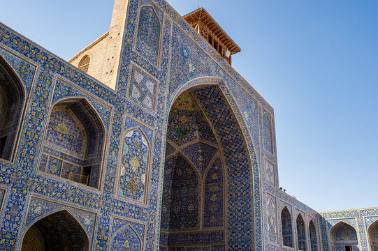 Detail of blue mosaic tiles at Shah Mosque in Isfahan