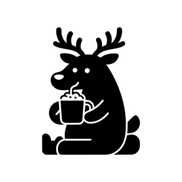 Premium Neo Minimal Reindeer Drinking Hot Cocoa icon featuring a cozy winter holiday moment. Ideal for caf&eacute;s, Christmas campaigns, winter branding, greeting cards, websites, and scalable SVG icon coll