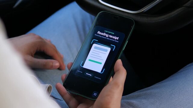 Smartphone receipt scanner digitizes a purchase, automatically categorizes the expense and updates a visual budget dashboard, highlighting AI-powered personal finance automation.