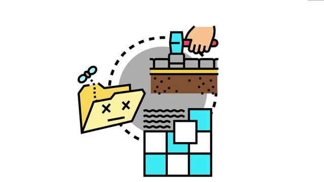 Three interconnected elements illustrate construction work, building process, and design development for creating a complete layout, highlighting missing information and problem solving solutions