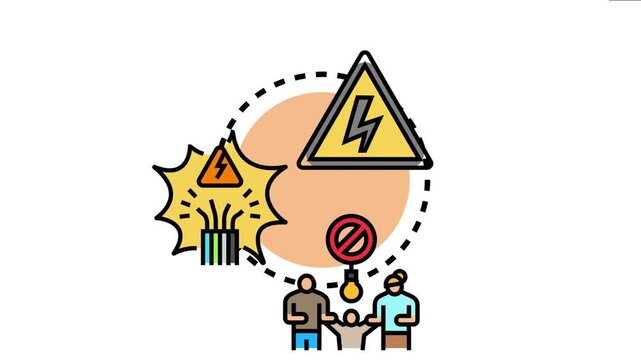 Family members are experiencing a power outage, with a broken electric wire sparking, indicating a general electricity supply interruption and an urgent need for energy