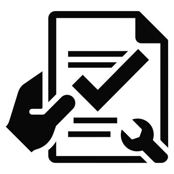 Hand holding checklist document with checkmark symbol and wrench icon document checklist checkmark maintenance illustration clipboard technical