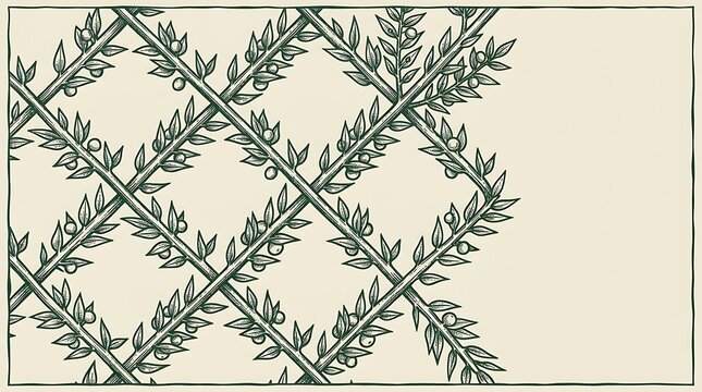Vintage olive branch lattice pattern on cream background