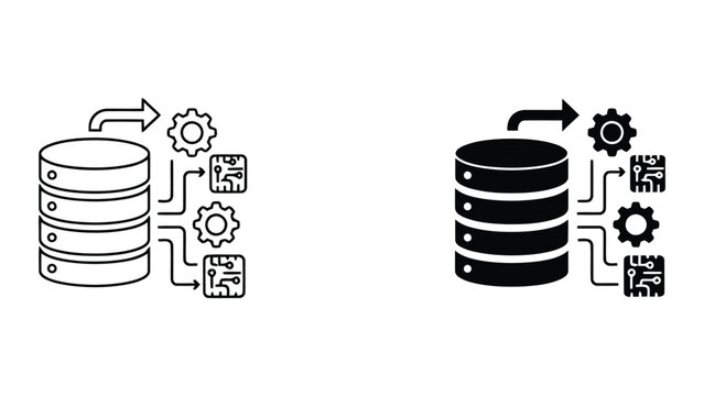 Database optimization and system configuration icon set with database, settings