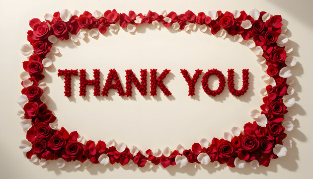 Red and White Rose Petals Forming Thank You Text
