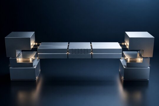 Futuristic Modular Metallic Bridge Structure with Floating Geometric Components