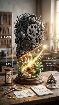 Pareto principle sculpture showing effort transforming into results