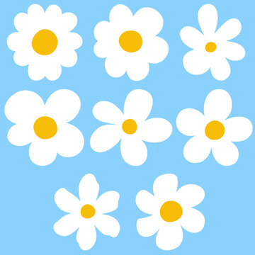 Hand Drawn Daisy Flowers Set, Cute Chamomile Floral Clip Art Vector Illustration