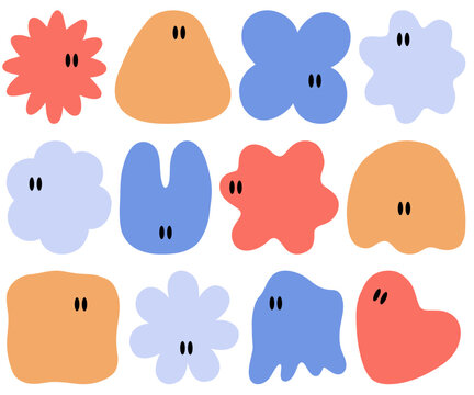 Cute Organic Blob Characters Set, Abstract Cartoon Monster Shapes Vector Illustration