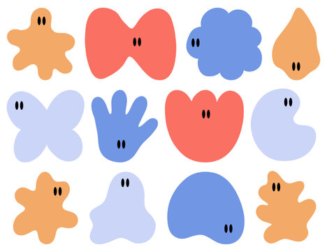 Abstract Cute Blob Monster Shapes Set, Funny Cartoon Character Vector Illustration