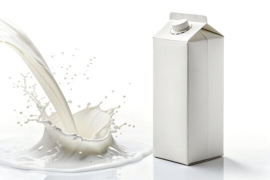 Fresh milk carton with pouring splash liquid isolated on white background
